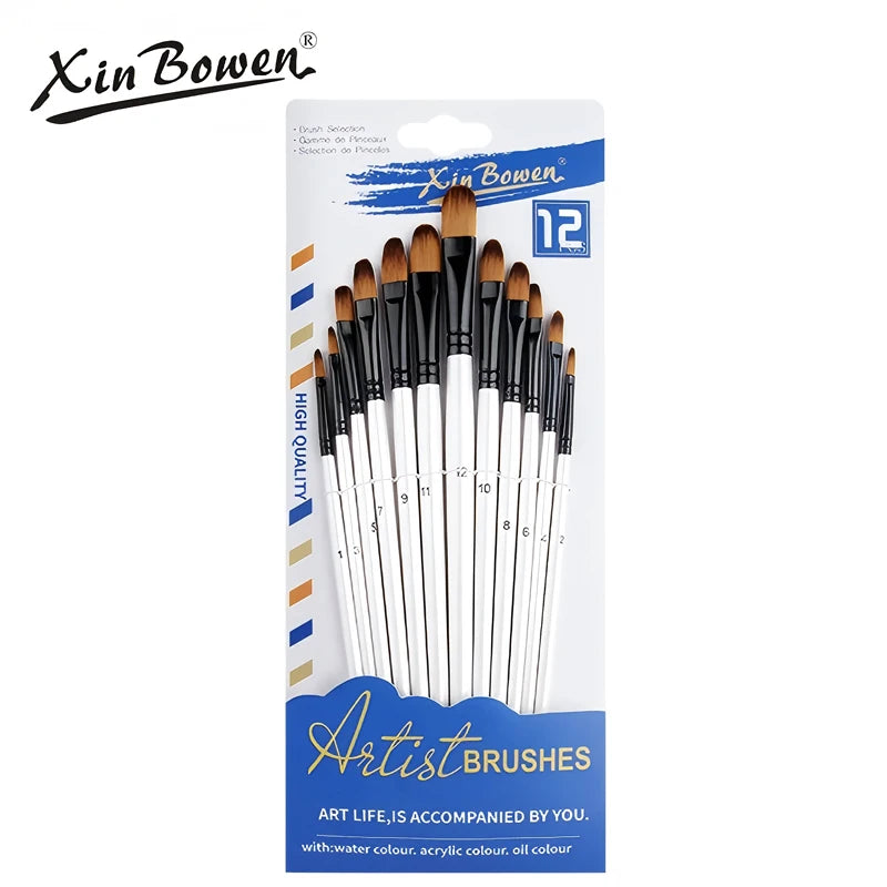 12-Piece Nylon Bristle Brushes Set For Wall Painting Art Supplies