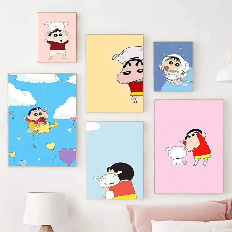 Shinchan Canvas Wall Art Cute Cartoon Kids Bedroom Decor Poster