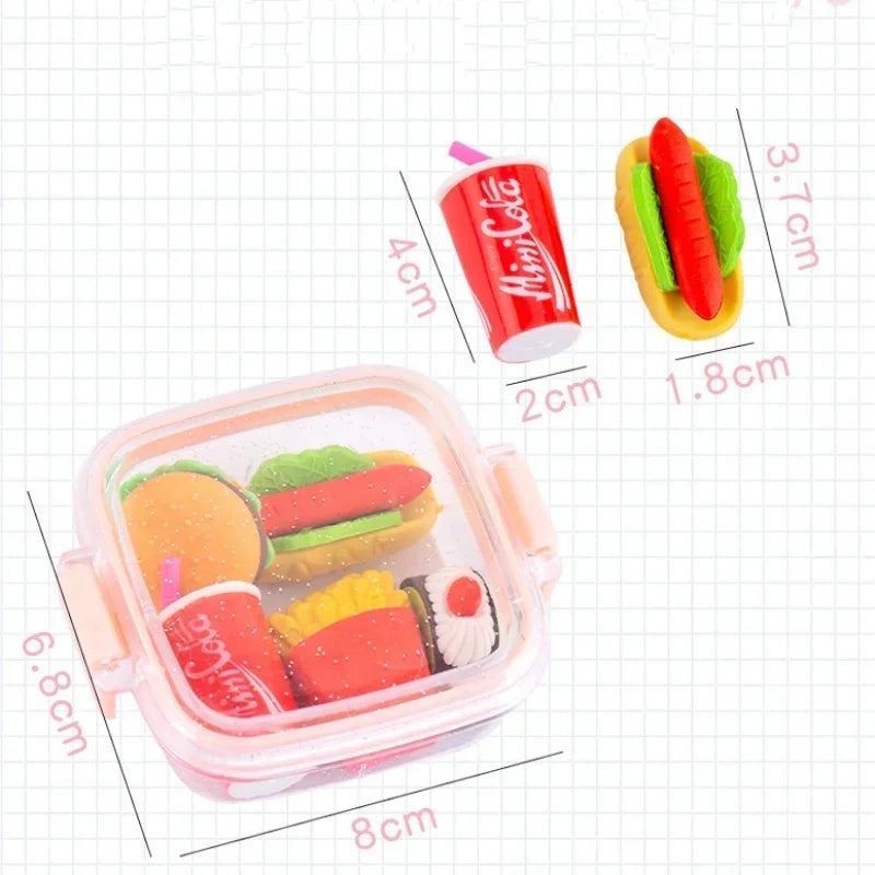 QIANKONG Cute Bento Box Eraser Set For Kids School Supplies