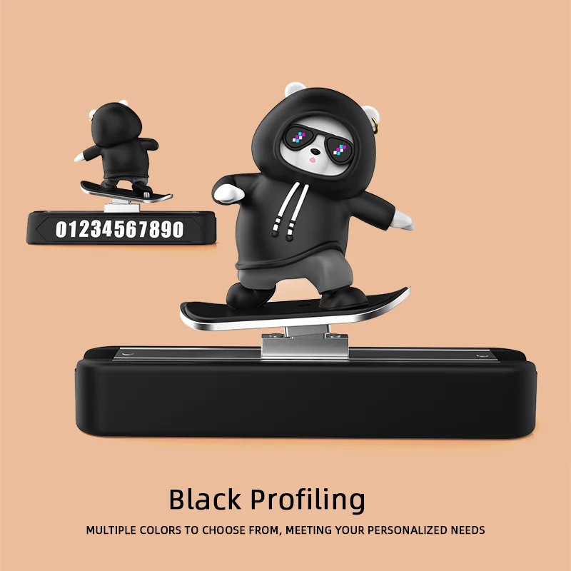 Car Dashboard Decoration Skateboard Bear Magnetic Number Plate