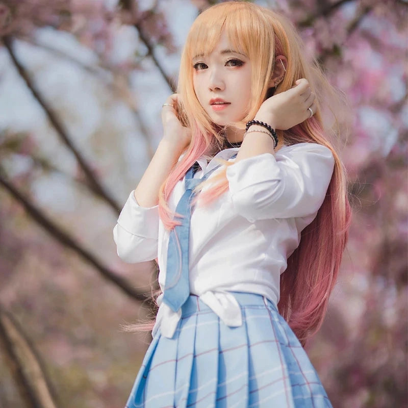 Kitagawa Marin Cosplay Costume School Uniform Wig Earrings Set Girls