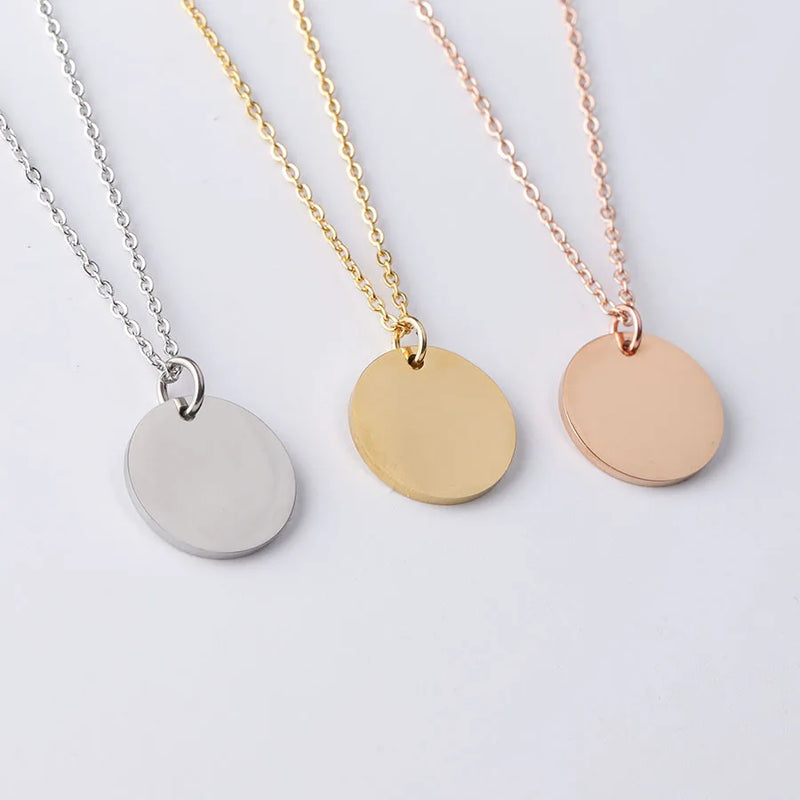 Stainless Steel Pendant Necklace Mirror Polished Disc Pendant 45-60cm 10 Pcs