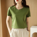 Women Silk T-shirts Mercerized Cotton O Neck Short Sleeve Casual Tops