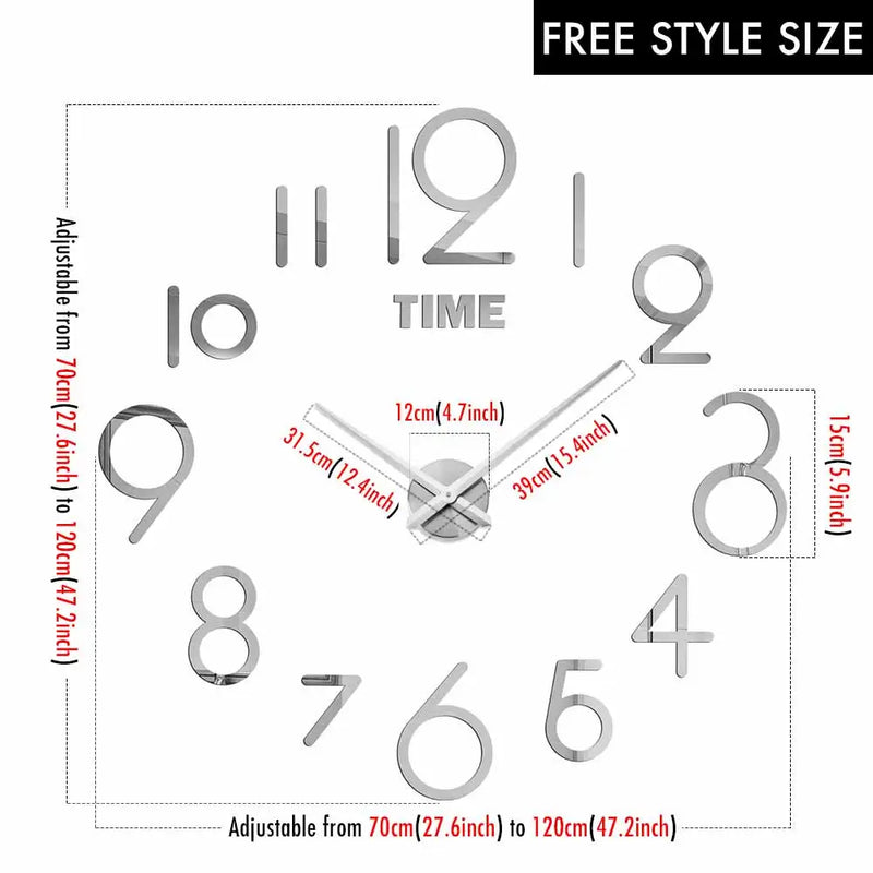 MCDFL Giant Wall Clock 3D Mirror Sticker Nordic Modern Large Timepiece