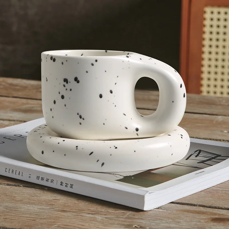 400ml Handmade Ceramic Mug Nordic Oval Plate Cup Saucer Set