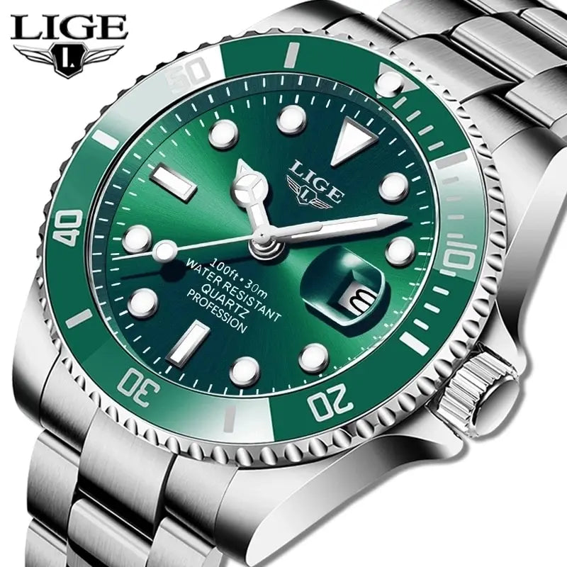 LIGE Men's Quartz Wristwatch Waterproof Sport Diver Date Clock