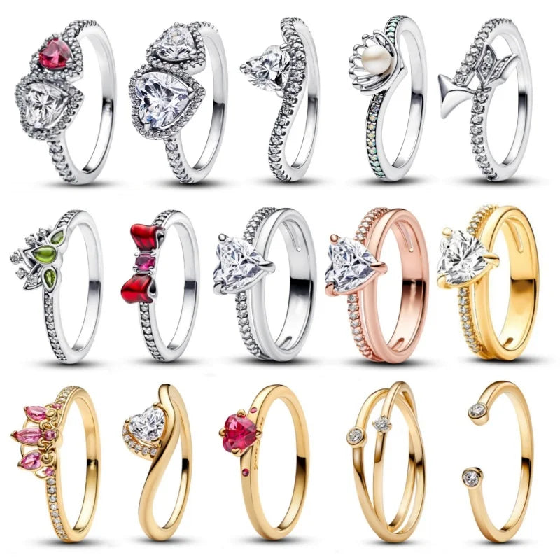 Disney Pink Bow Heart Ring Sparkling Double Heart Design For Women