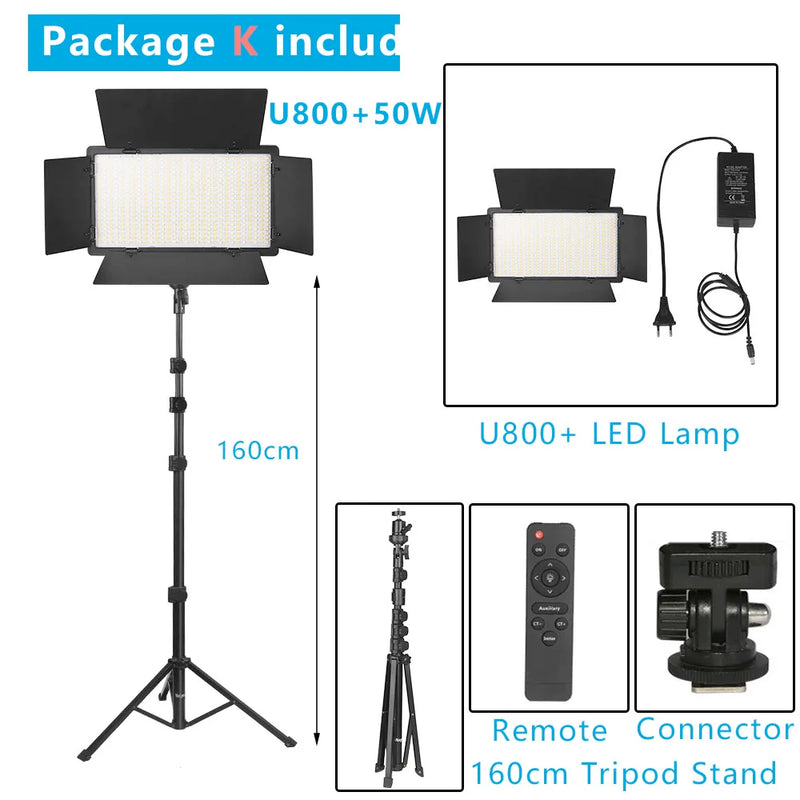 Nagnahz U800+ LED Video Light Bi-Color Dimmable With Tripod Remote