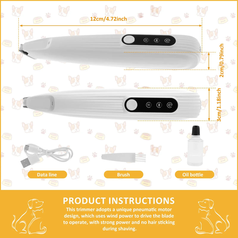 Dog Paw Trimmer With LED Light Waterproof Cordless Pet Grooming Tool