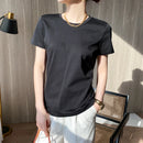 Women Silk T-shirts Mercerized Cotton O Neck Short Sleeve Casual Tops