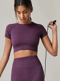Women Yoga Top Seamless Short Sleeve Sport Shirt Fitness Activewear