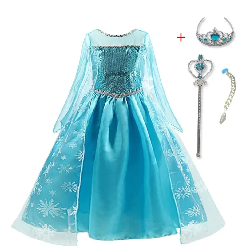 Girls Elsa Costume Frozen Princess Dress Snow Queen Party Gown