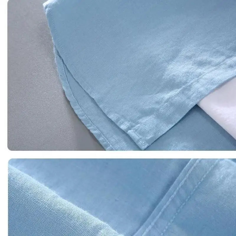 Men's Short-Sleeved Shirt Cotton Linen Casual Stand Collar Plus Size