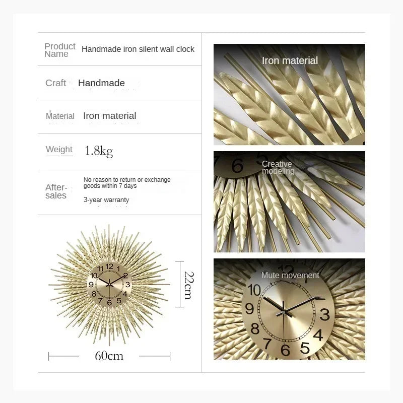 Wheat Ears Wall Clock Living Room Decor Symbolizing Prosperity Unity