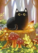 Black Cat Canvas Wall Art Moon Star Forest Cartoon Illustration