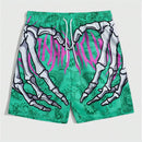 Men Swim Trunks Elastic Waist Summer Beach Shorts Hand Print