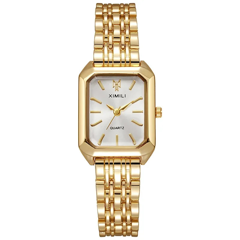 Stainless Steel Strap Watch Women Simple Square Quartz Wristwatch