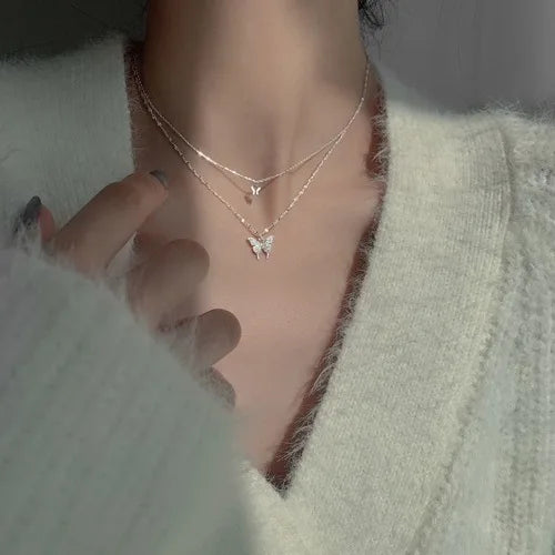 Women's Pearl Necklace Gold Beads Double Layer Chain Choker