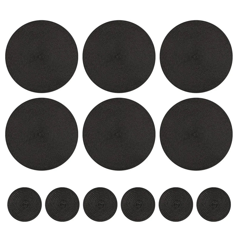 Set Of 12 Round Braided Table Mats Non Slip Heat Resistant Pads