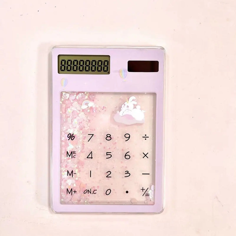 Mini Solar Calculator Transparent Quicksand 8 Digit Display For Students