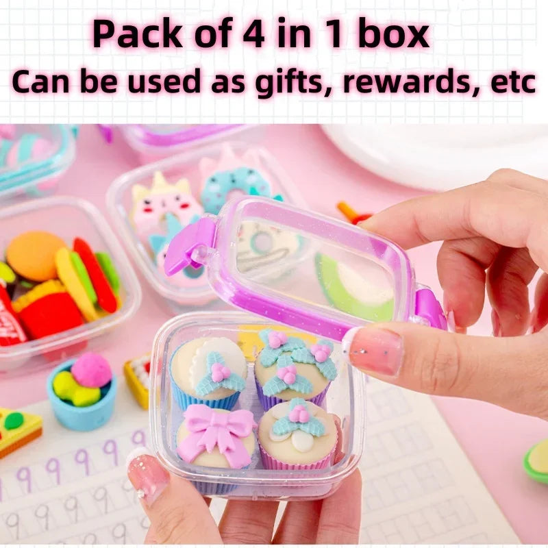 QIANKONG Cute Bento Box Eraser Set For Kids School Supplies
