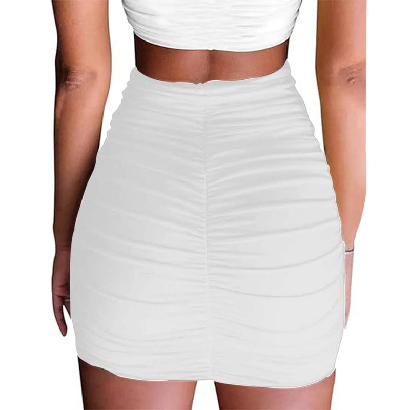 Women’s Pleated Mini Skirt Summer Elastic Ruched Double Layer
