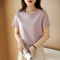 Women Silk T-shirts Mercerized Cotton O Neck Short Sleeve Casual Tops