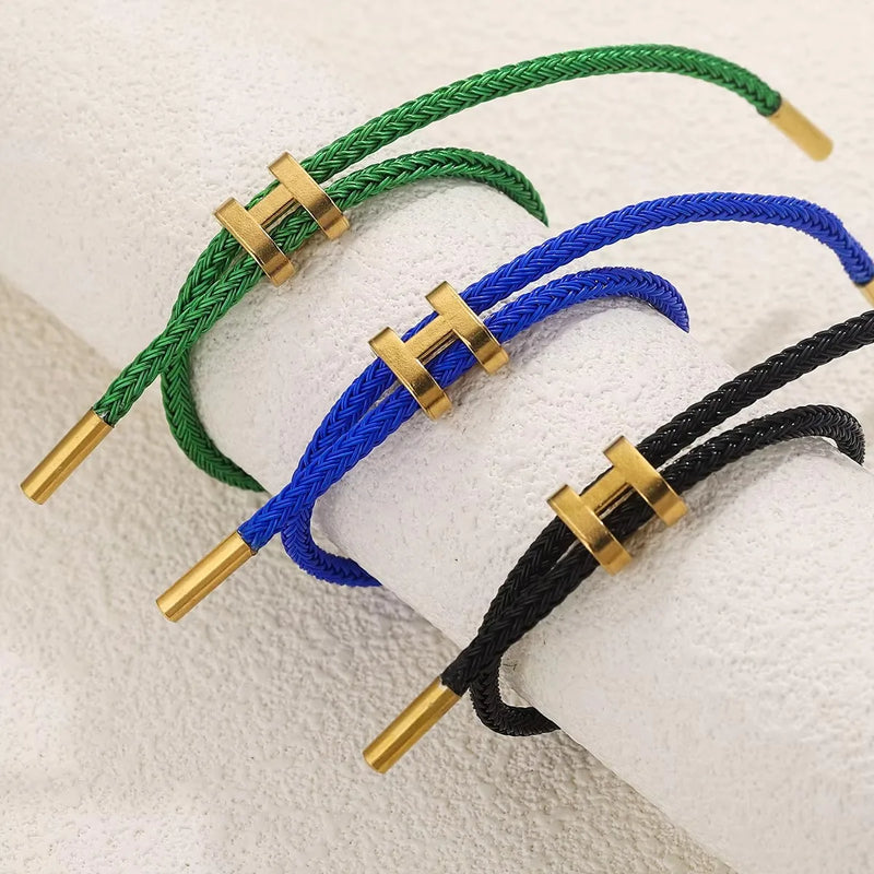 Stainless Steel Braided Rope Adjustable Bracelet For Men And Women