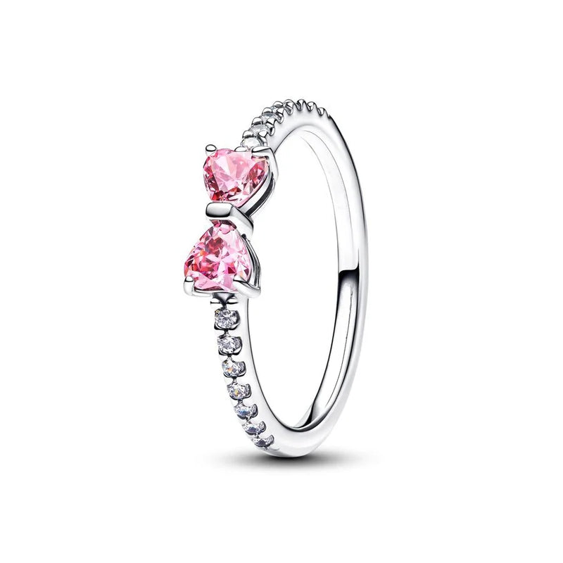 Disney Pink Bow Heart Ring Sparkling Double Heart Design For Women