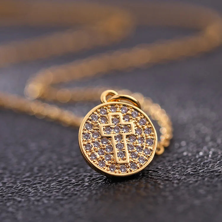 Zircon Cross Necklace Stainless Steel Pendant Shiny Hip Hop Jewelry