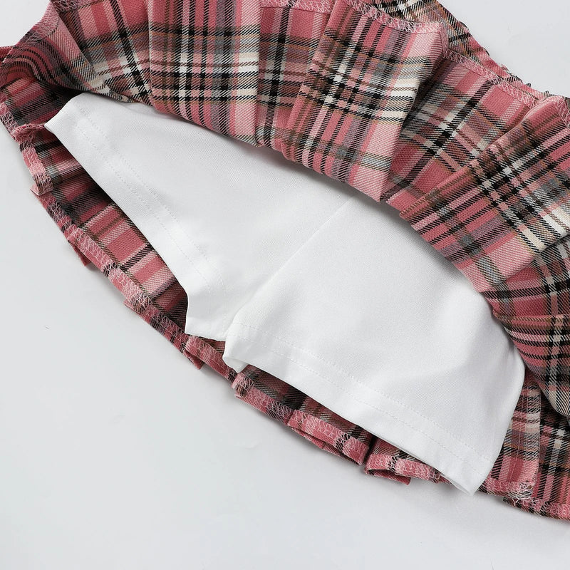 Girls Plaid Skirt Summer A-line High Waist College Style Short Skirt