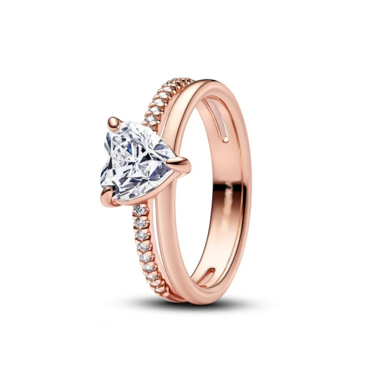 Disney Pink Bow Heart Ring Sparkling Double Heart Design For Women