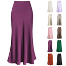 Women's High Waist Satin Skirt A-Line Glossy Solid Color