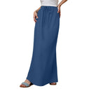 Women Linen Maxi Skirt Summer Cotton Elastic Waist Boho Beach Skirt
