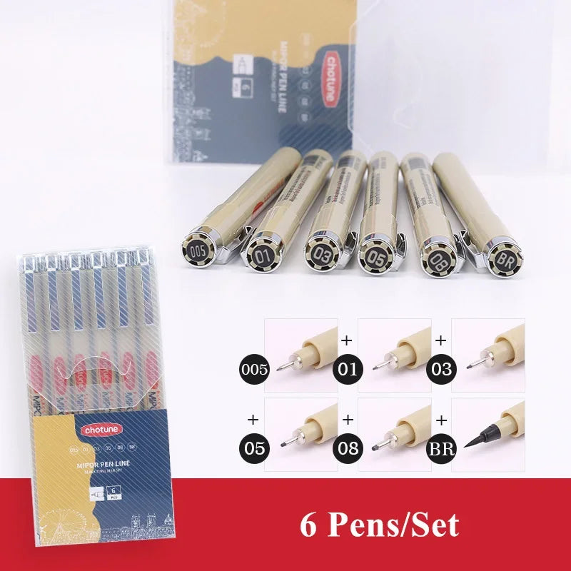 Black Fineliner Marker Pens Waterproof Sketching Manga Art Supplies