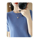 Women Short-Sleeved Knitwear Top O-Neck Lyocell Summer Tee
