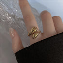 Stainless Steel Double Ball Beads Rings Open Gold Geometric Jewelry