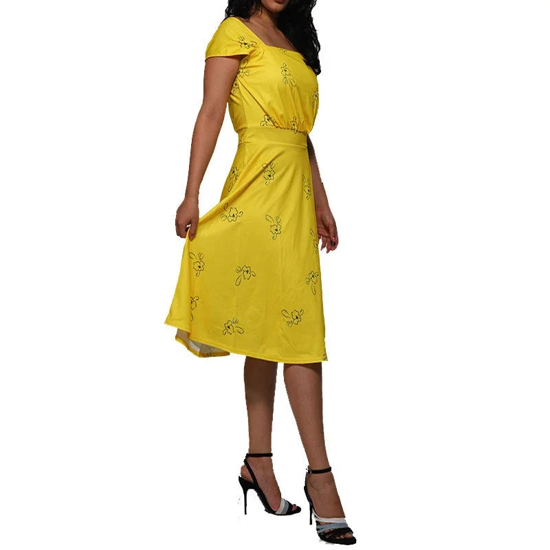 La La Land Mia Cosplay Costume Yellow Summer Dress Sleeveless Skirt