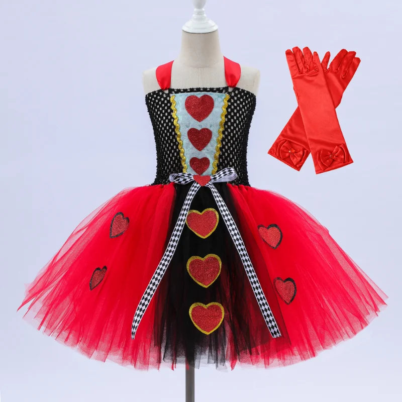 Girls Queen Of Hearts Costume Classic Red Tutu Dress With Crown