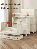 Foldable Storage Cabinet With Wheels Dustproof Wardrobe Organizer