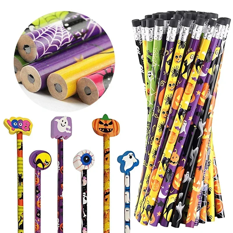 12 To 36pcs Halloween Pencils With Cartoon Eraser For Students
