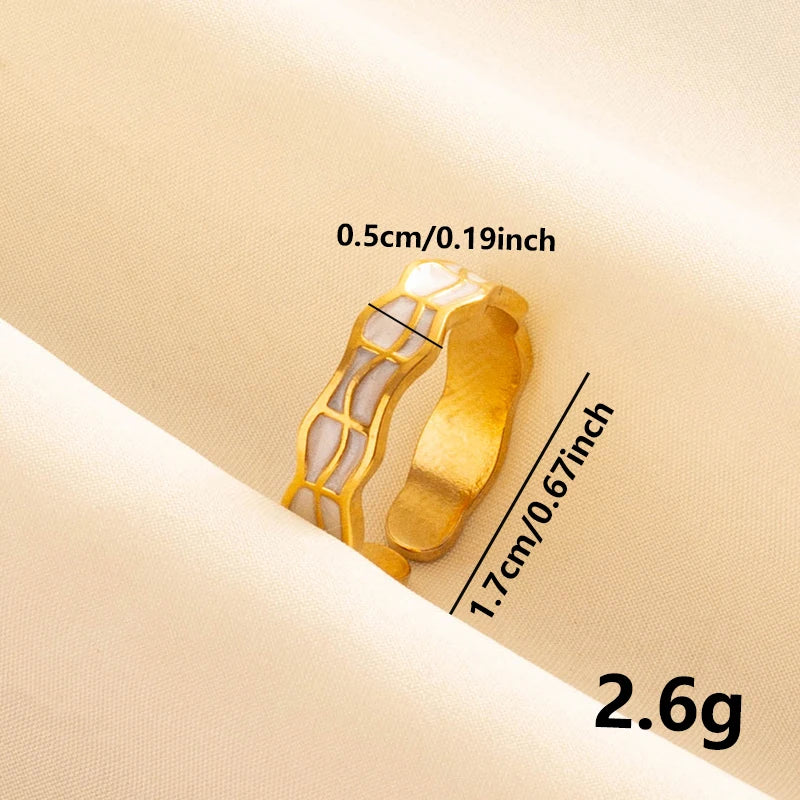 Bohemian Adjustable Stainless Steel Ring White Enamel Gold Color