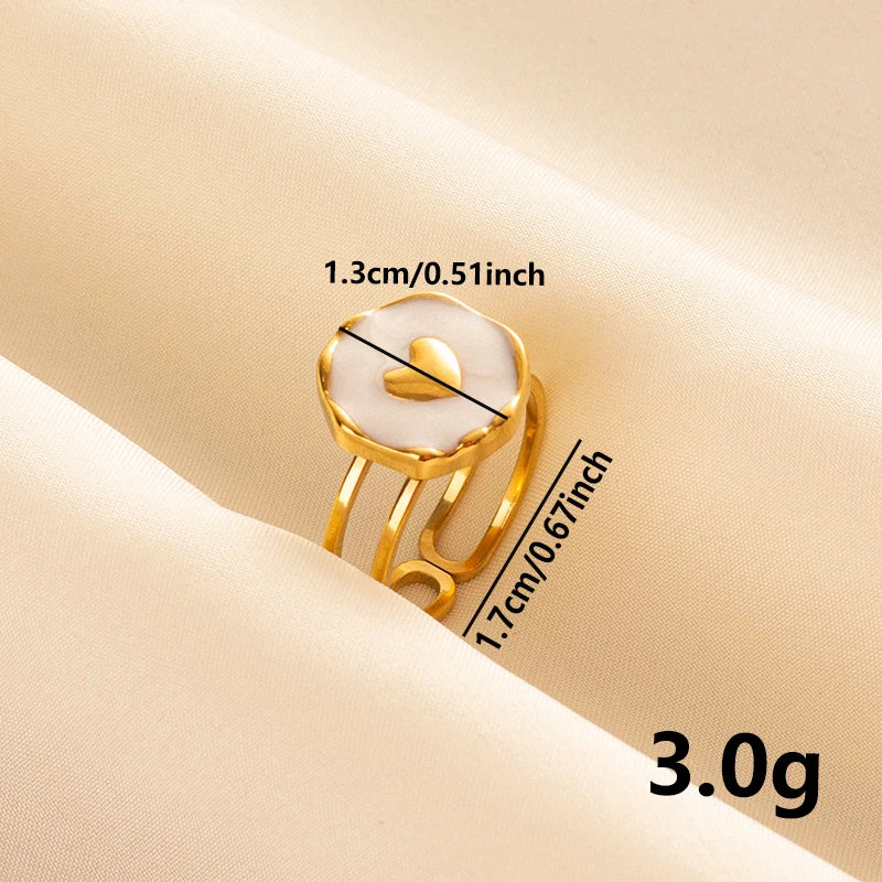 Bohemian Adjustable Stainless Steel Ring White Enamel Gold Color