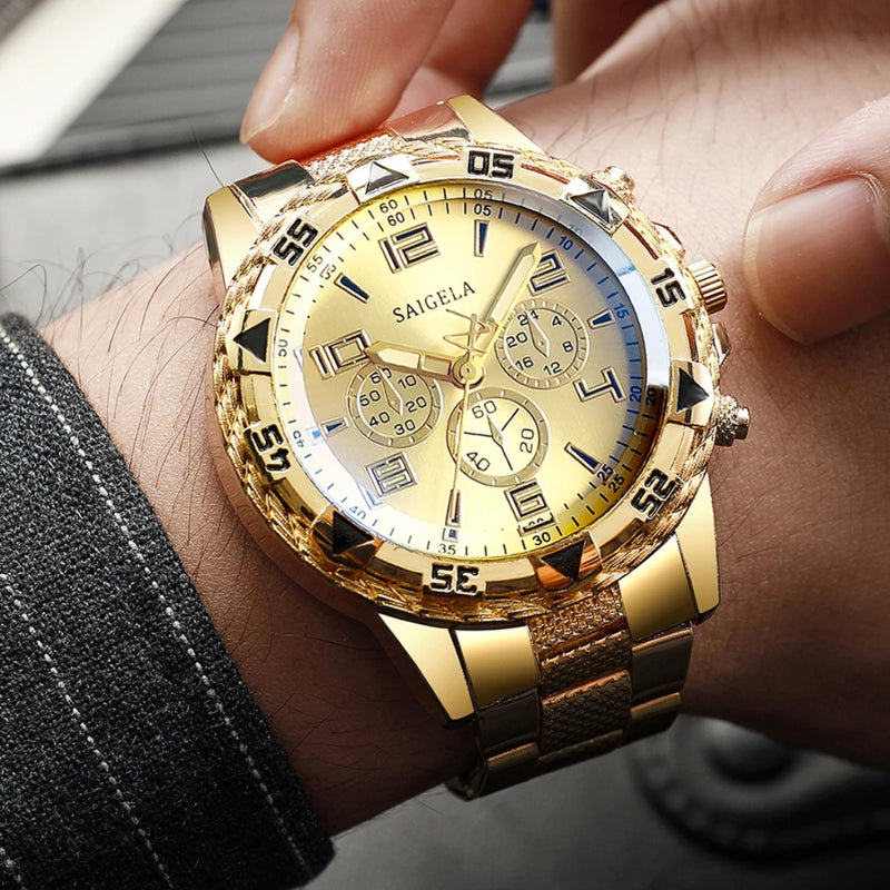 4pcs Men's Quartz Watch Set Steel Band Arabic Dial Stylish
