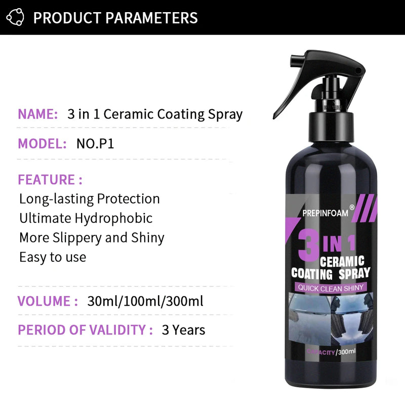 3 In 1 Car Ceramic Coating Spray Nano Crystal Paint Protection