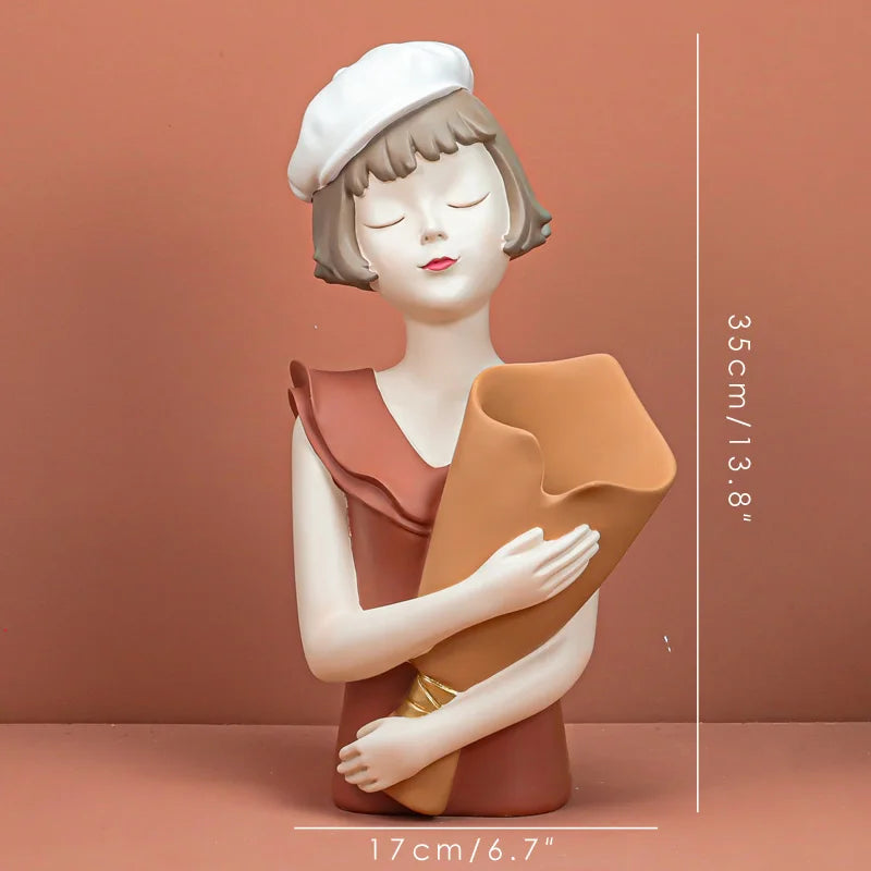 Modern Balloon Girl Sculpture Resin Figurine Gold Tray Living Room Decor