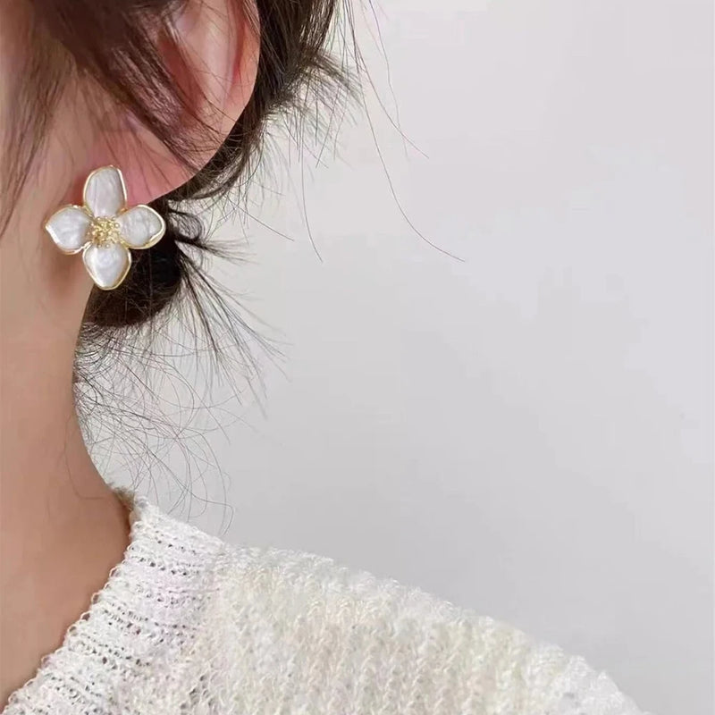 Hibiscus Flower Stud Earrings Romantic French Vintage Wedding Jewelry Gifts