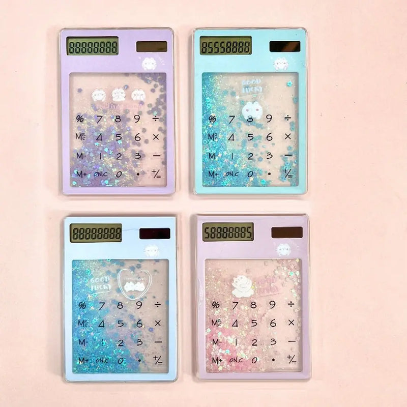 Mini Solar Calculator Transparent Quicksand 8 Digit Display For Students