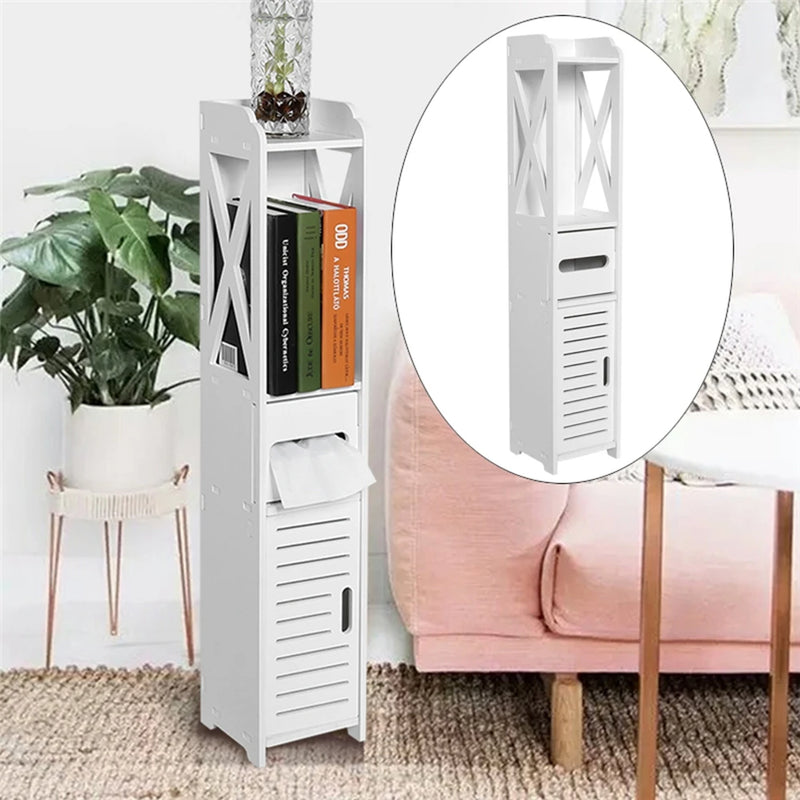 Bathroom Storage Cabinet White Wood Toilet Furniture Cupboard Shelf