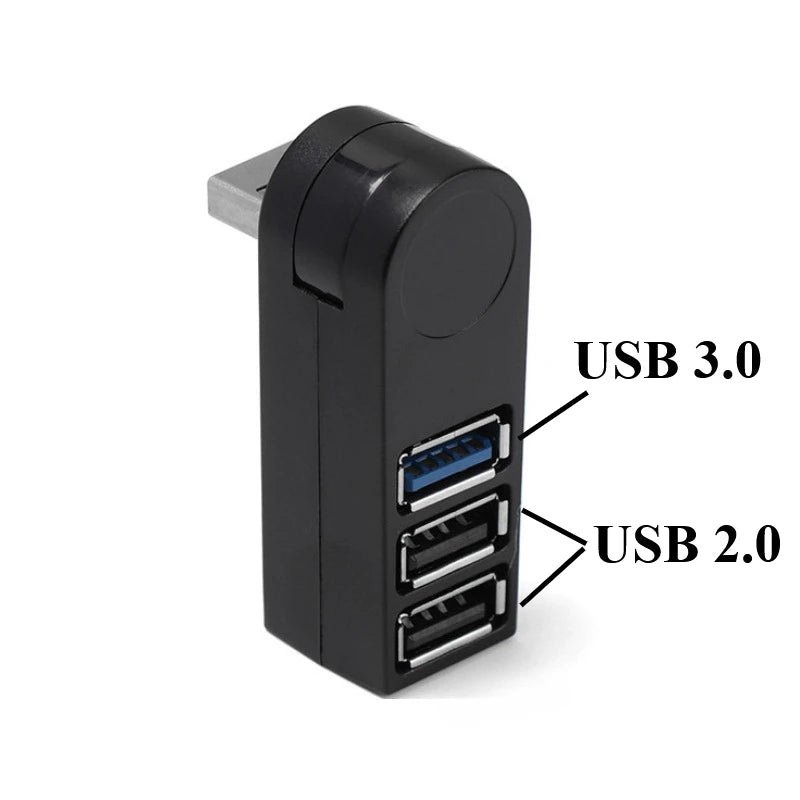 Rotatable USB Hub Adapter 3 Ports Mini Data Transfer For Laptop